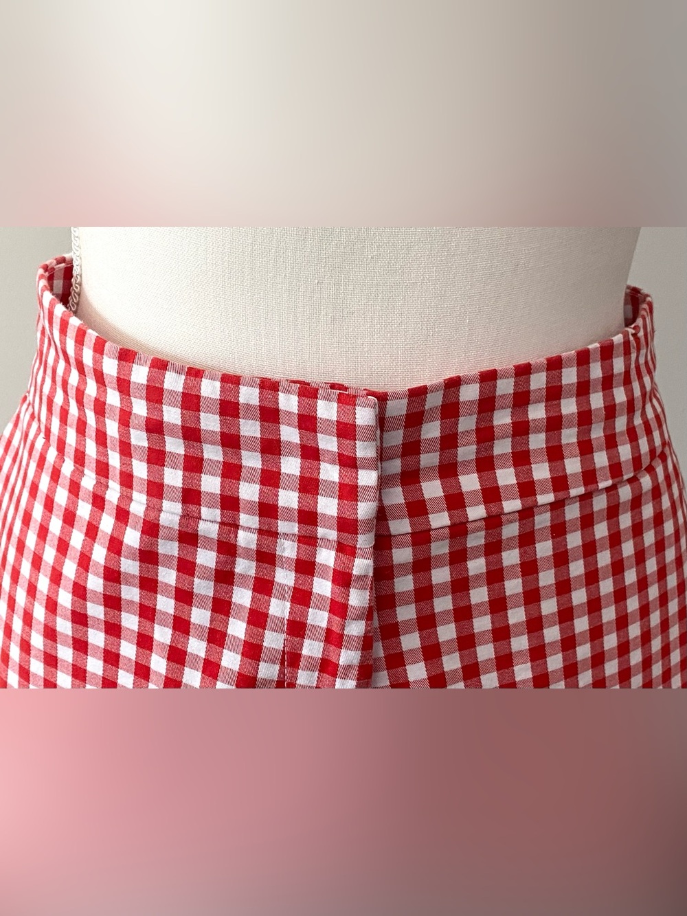 Crown&Ivy Womens 14 Red White Gingham Check Shorts Boho Fall Preppy Cottagecore - Picture 2 of 16